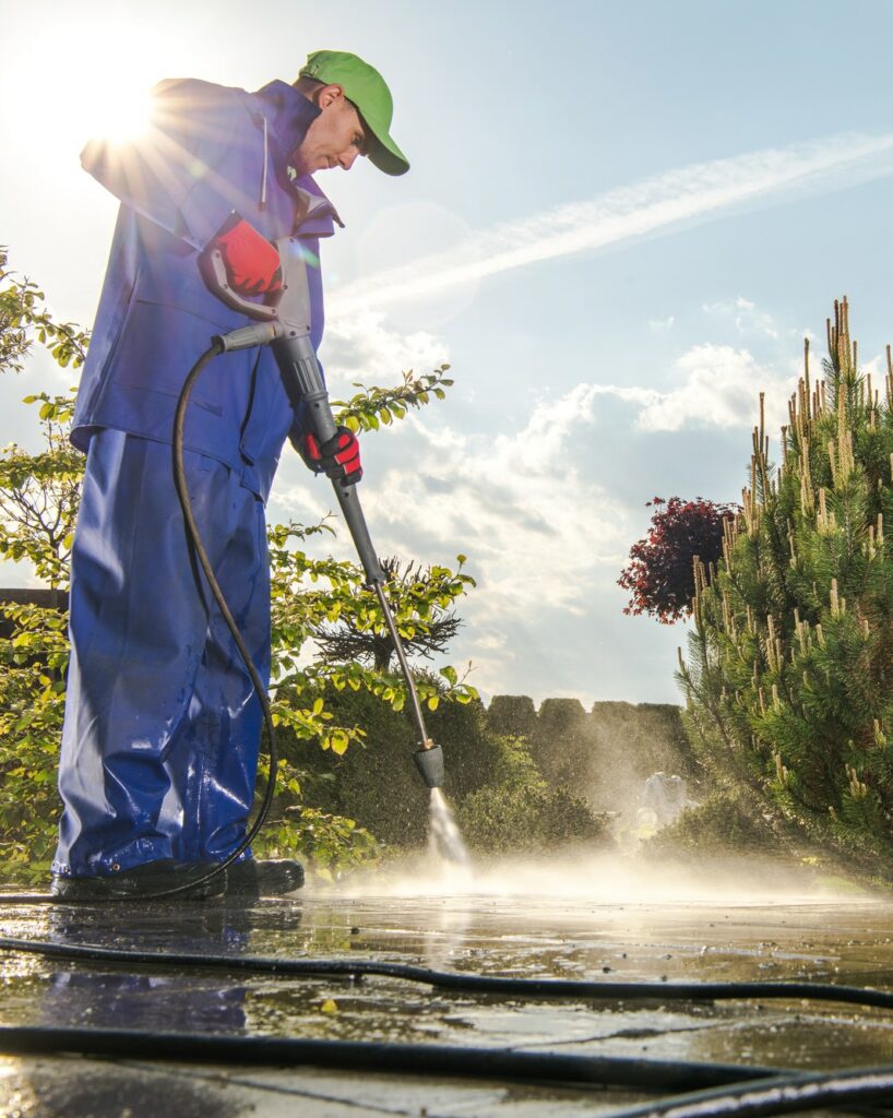 Men Washing Garden Paths